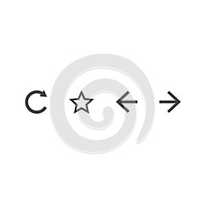 Vector navigation button set. Refresh star forwar back icon. Browser panel sign. Element for design mobile app interface or