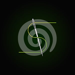 Vector needle and green thread concept icon