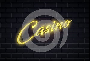 Vector neon casino poker card sign brick wall