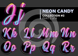 Vector Neon Character Typeset. Glowing Letters on Dark