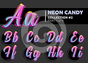 Vector Neon Character Typeset. Glowing Letters on Dark