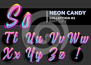 Vector Neon Character Typeset. Glowing Letters on Dark photo