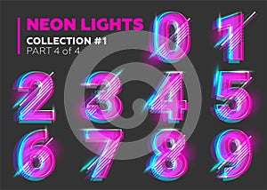 Vector Neon Character Typeset. Glowing Numbers on Dark