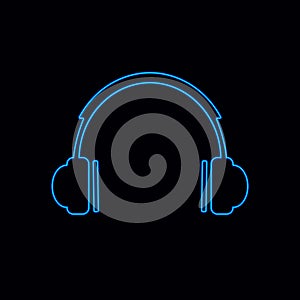 Vector Neon Headphones Icon, Glowing Illustration Isolated.