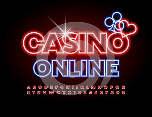 Vector neon logo Casino Online. Illuminated Led Alphabet