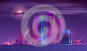 Vector neon megapolis background with buildings, houses