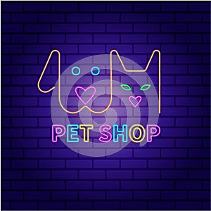 Vector, neon, night sign for a pet store.