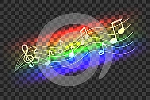 Vector Neon Rainbow Color Abstract Music Wave, Musical Notes, Illustration Isolated.