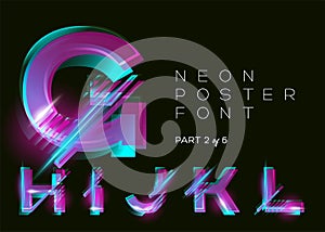 Vector Neon Typeset. Glowing Alphabet, Dark Background.