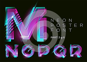 Vector Neon Typeset. Shining Pink Letters. Fluorescent Glitch. photo