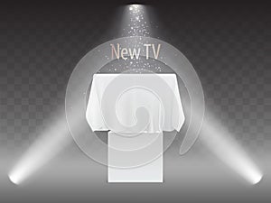 Vector new TV concept, screen under white fabric