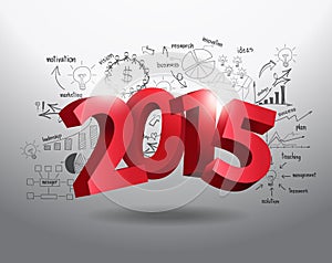 Vector new year 2015 three dimensional on drawing business