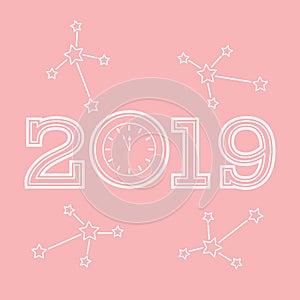 Vector new year background with clock and stars.