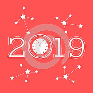 Vector new year background with clock and stars