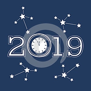 Vector new year background with clock and stars