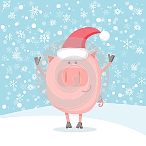 Vector New Year card with a happy symbol of Chinese year - the Pig