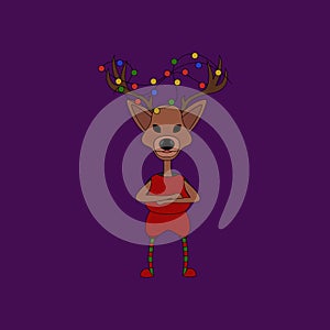 Vector New Year icon. Deer, elf icon.