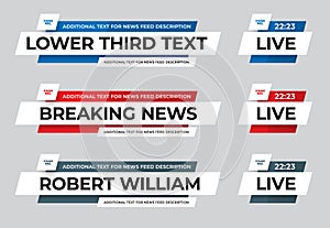 Vector news line, lower third with color inserts for channel names, info, text, on a white background, used in video, media, tv