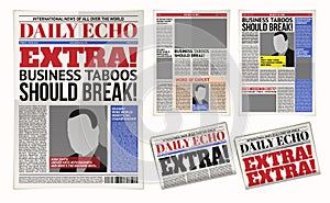 Vector daily newspaper template, tabloid, layout posting reportage photo