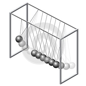 Vector Newton swing. Isometric pendulum cradle metal bolls. Master illustration.