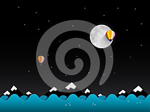 Vector Night Landscape with Full Moon,