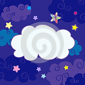 Vector nighttime cartoon clouds frame