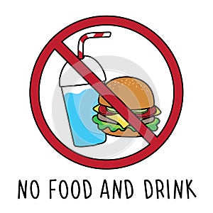 Vector no food and drink allowed area symbol sign. doodle hand drawing. isolated on white background.