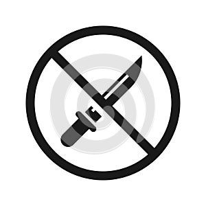 The vector of No Knife or No Weapon Sign. No weapon allowed symbol. Knife cross out. Prohibited icon in a red circle