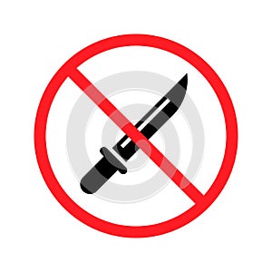 The vector of No Knife or No Weapon Sign. No weapon allowed symbol. Knife cross out. Prohibited icon in a red circle