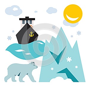 Vector North Pole. Flat style colorful Cartoon illustration.