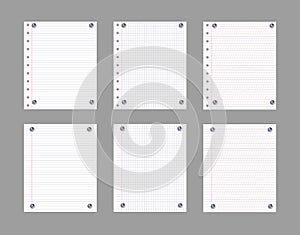 Vector Note Paper Sheets with Metallic Pin Buttons, Office Supplies, Notepad Pages.