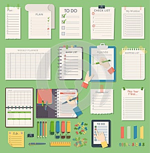 Vector notebook agenda business planner note. Meeting notebook plan work reminder agenda business note. Schedule