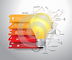 Vector numbers step options with lightbulb ideas