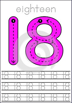 Vector numbers tracing worksheet for kids - tracing dashed lines and numbers