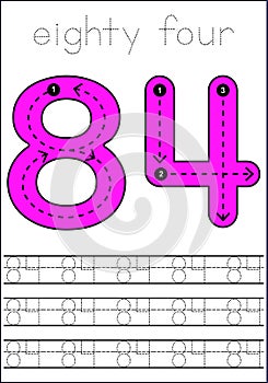 Vector numbers tracing worksheet for kids - tracing dashed lines and numbers