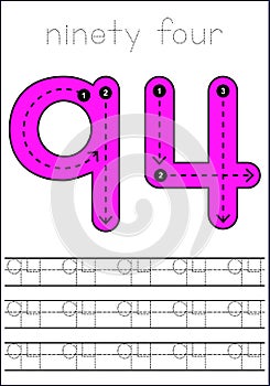 Vector numbers tracing worksheet for kids - tracing dashed lines and numbers