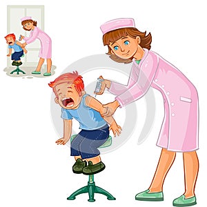 Vector nurse doing an inoculation to a small boy