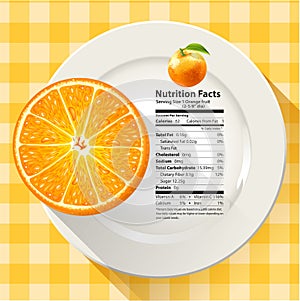 Vector of Nutrition Facts Serving Size 1 Orange Fruit