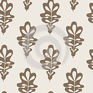 Vector oak leaves seamless pattern. Autumn Scandinavian style textile design.