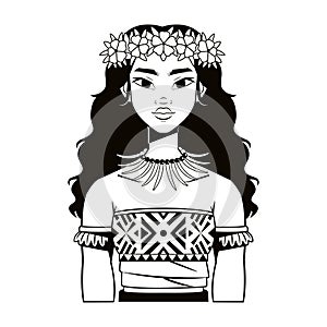 vector oceania native woman cartoon illustration isolated