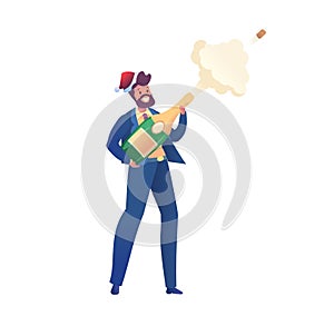 Vector office man in suit santa hat with shampagne