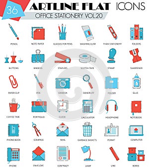 Vector Office stationery ultra modern outline artline flat line icons for web and apps.