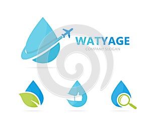 Vector of oil and airplane logo combination. Drop and travel symbol or icon. Unique flight water and aqua logotype