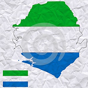 Vector old crumpled paper with watercolor painting of Sierra-Leone flag and map