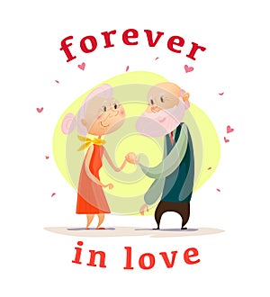 Vector old cute loving couple flat portrait isolated on white background.