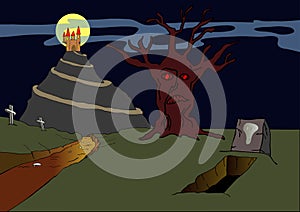 vector - old haunted castle on the hill