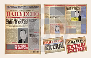 Vector old daily newspaper template, tabloid, layout posting reportage