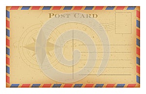 Vector old postcard with compass. Grunge paper vintage postcard.
