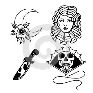 Vector old school tattoo set  with handrawn