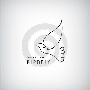 Vector one line bird logo, flying silhouette, continuous monoline concept, abstract icon, sign isolated. Use for print